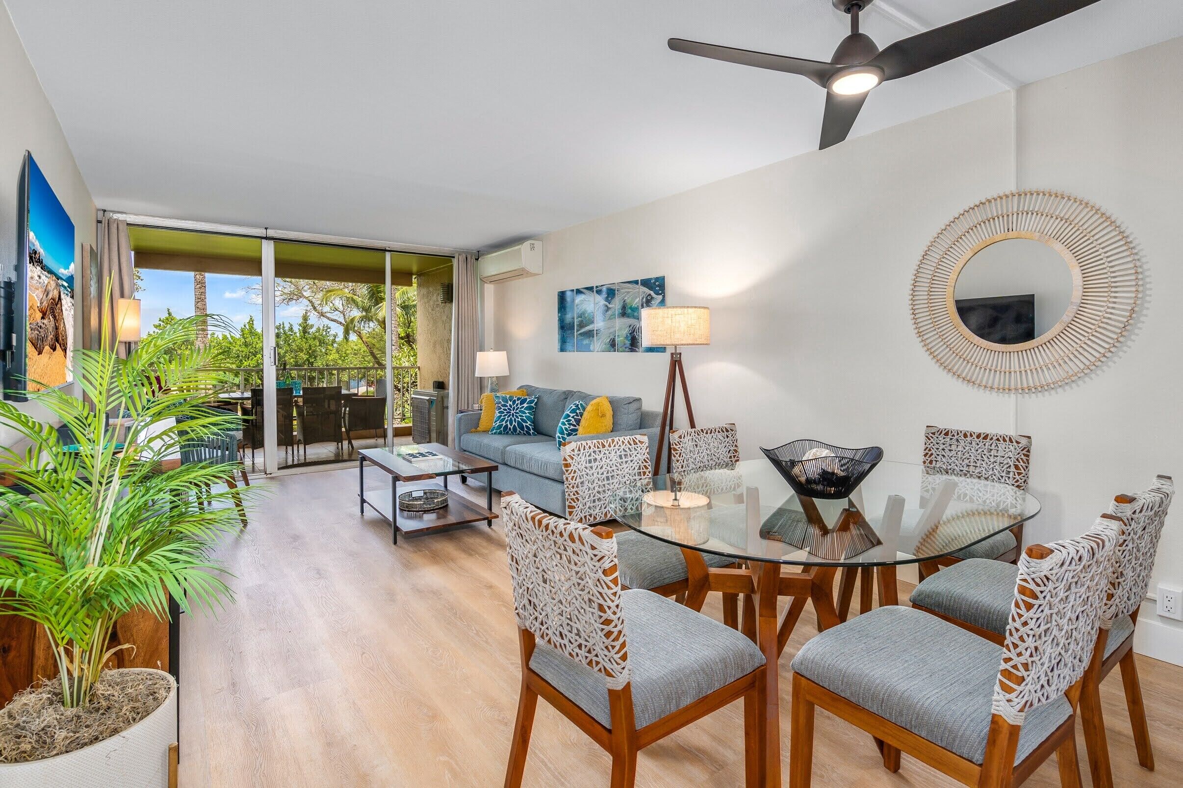 Luxury Condo | Living area | 80-inch Smart TV with cable channels