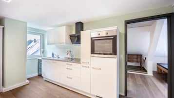 Frigorífico, microondas, horno y placa de cocina