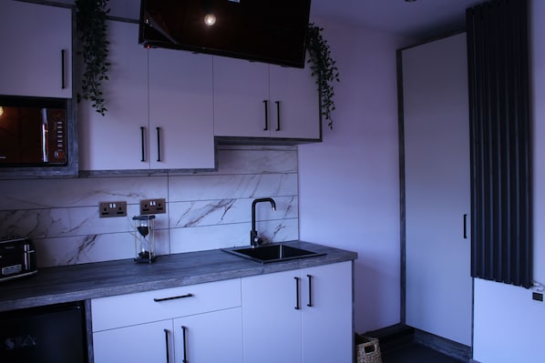 Fridge, microwave, toaster