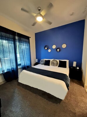 1 bedroom, desk, iron/ironing board, travel cot