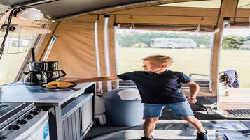 Fridge, coffee/tea maker, dining tables