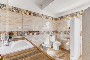 Douche, séchoir à cheveux, serviettes fournies