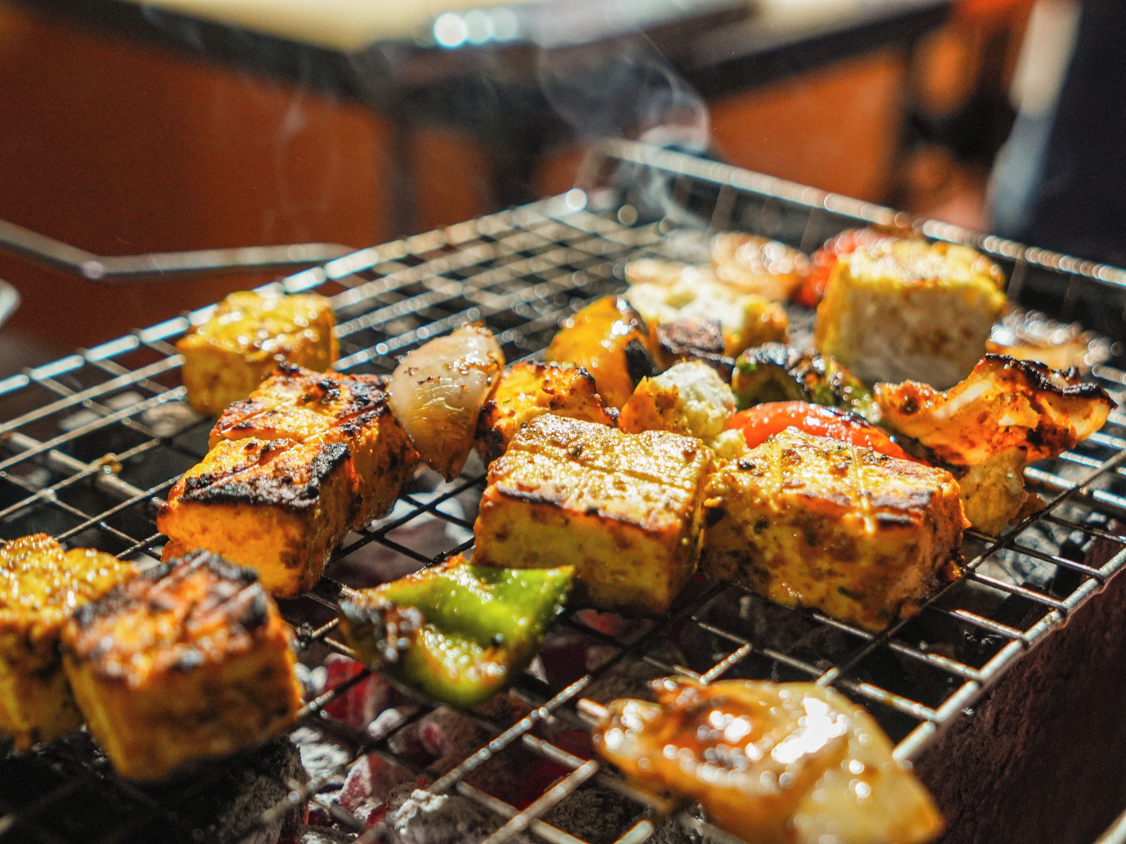 Grilled food on a grill.