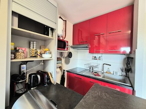 Coffee/tea maker, fridge, microwave, oven - Cozy apartment "WAPITI" at the foot of the slopes (Les Deserts)