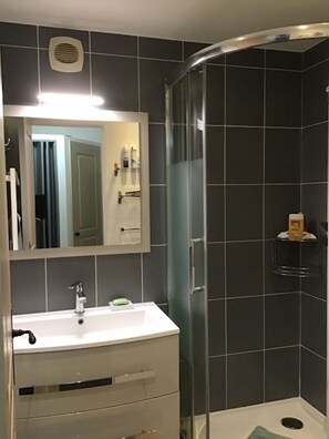 Secadora de cabello, toallas, papel de baño 