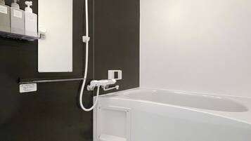 Hair dryer, bidet, towels, soap