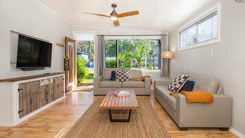 Smart TV, chimenea, Netflix, libros