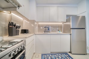 Fridge, microwave, oven, electric kettle