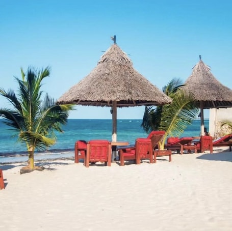 On the beach, white sand, beach bar