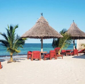On the beach, white sand, beach bar