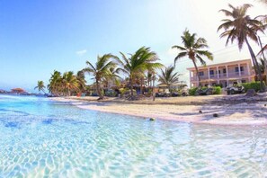 On the beach, sun loungers, beach towels