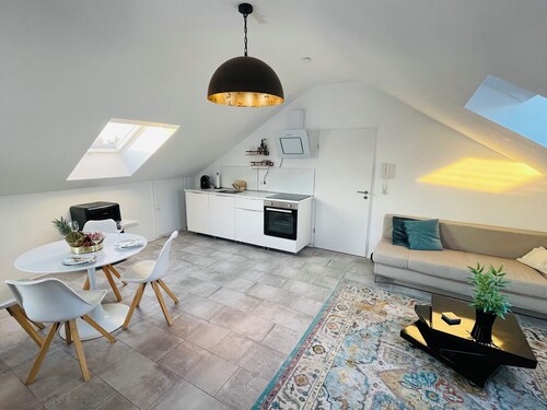 Bright, spacious attic apartment. 