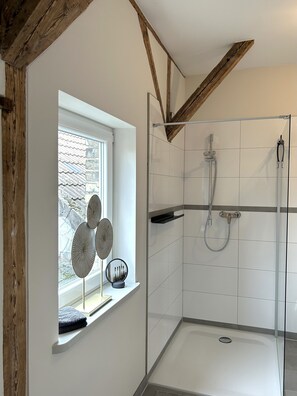 Shower, hair dryer, towels, soap - Pure Highlight Living 10 - Steinfurt vacation apartment (Steinfurt)