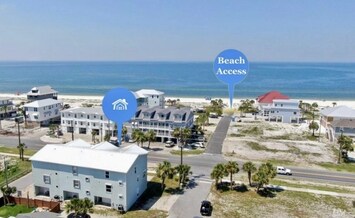 We are a short 1 block walk to the pristine white sand and Gulf of Mexico Beach