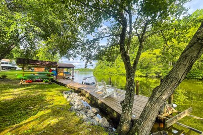 Dog-Friendly lakefront home with dock, game room, kayaks, hot tub, & firepit