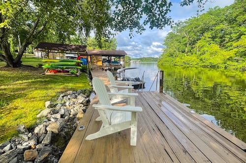 Dog-Friendly lakefront home with dock, game room, kayaks, hot tub, & firepit