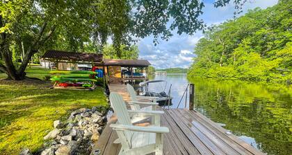Dog-Friendly lakefront home with dock, game room, kayaks, hot tub, & firepit