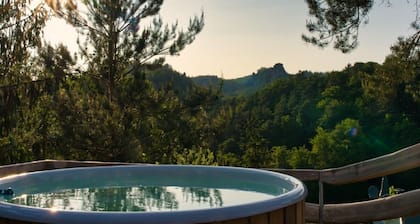 Vacation home with panoramic terrace and whirlpool in a sandstone idyll