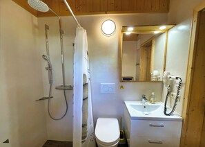 Shower, hair dryer, towels, toilet paper - Vacation home with panoramic terrace and whirlpool in a sandstone idyll (Rathen)