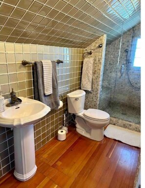Douche, séchoir à cheveux, bidet, serviettes fournies