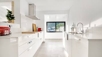 Kühlschrank, Mikrowelle, Herdplatte, Geschirrspüler