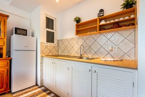 Fridge, microwave, stovetop, high chair