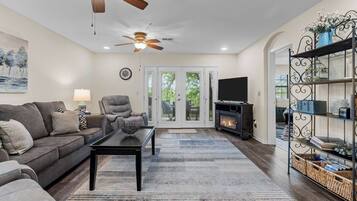 Smart TV, fireplace, video games, books