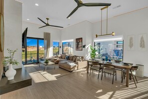 Smart TV, fireplace, video games, stereo