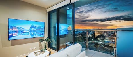Classic Apartment | Living area | 75-inch Smart TV with digital channels, TV, Netflix