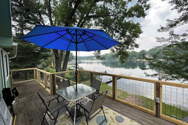 Deck overlooking lake! There is a gate with a latch at the stairs.