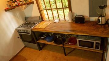 Fridge, oven, electric kettle, toaster