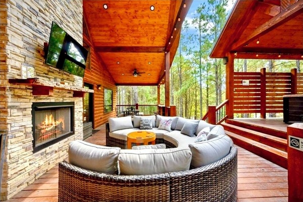 Main outdoor moon shaped luxurious sofa with private hot tub cabana