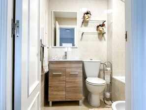 Hair dryer, bidet, towels