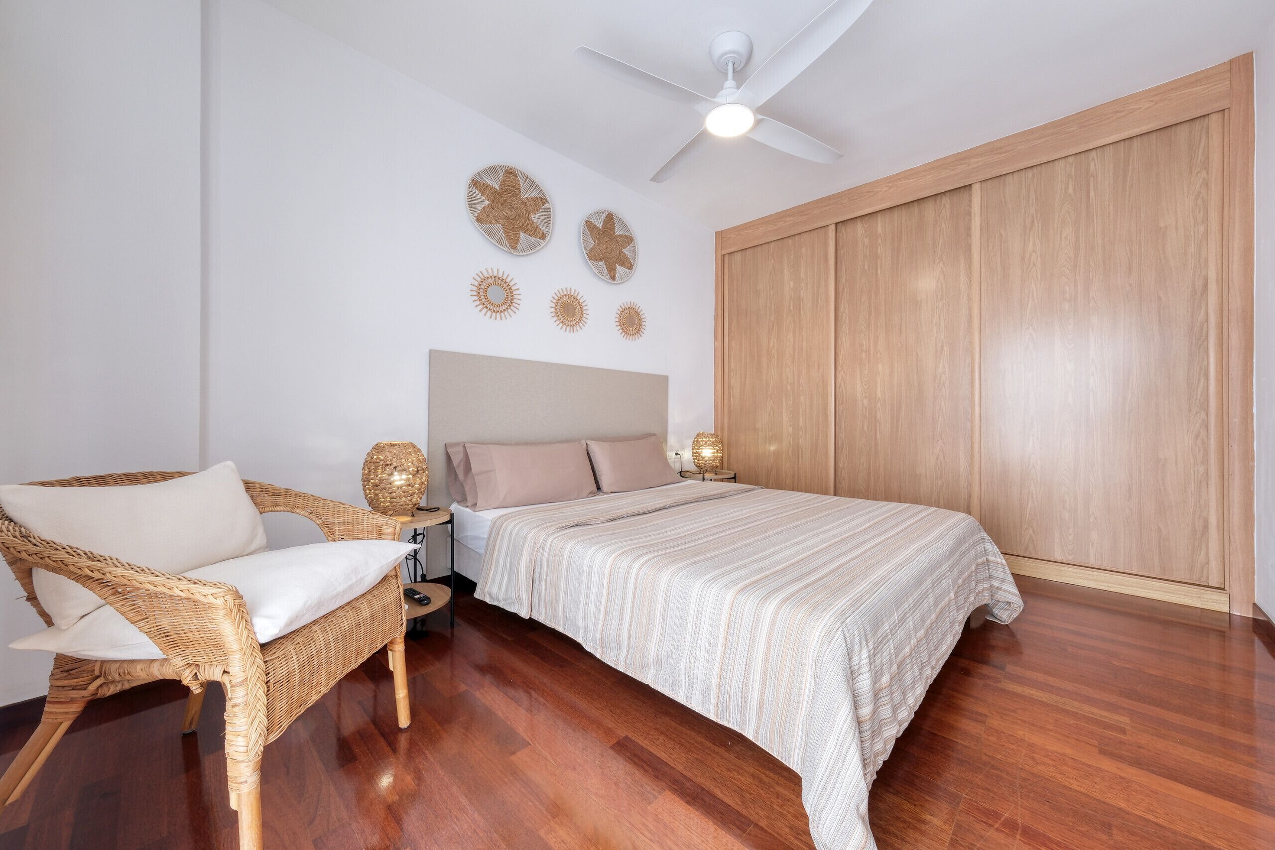 1 bedroom, desk, iron/ironing board, travel cot