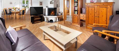 TV, DVD player, ping pong