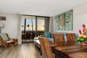 Luxury Condo | Living area | 90-inch Smart TV with digital channels, Hulu, streaming services - Modern & Elegant Oceanfront Vistas (Kihei)