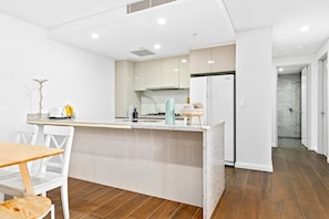 Fridge, microwave, oven, dishwasher