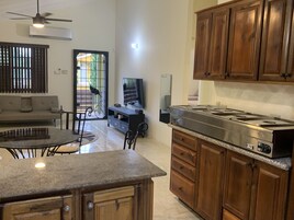 Suite 5 | Private kitchen | Microwave, stovetop, electric kettle, cookware/dishes/utensils