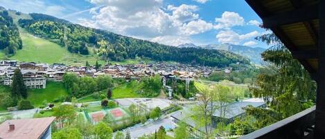 Enjoy breathtaking views of a picturesque village nestled in a lush valley.