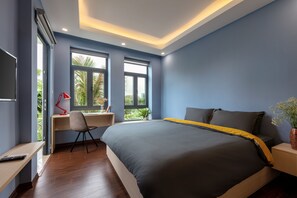 Appartement Deluxe, 1 chambre, balcon, vue ville | Bureau, espace de travail pour ordinateur portable