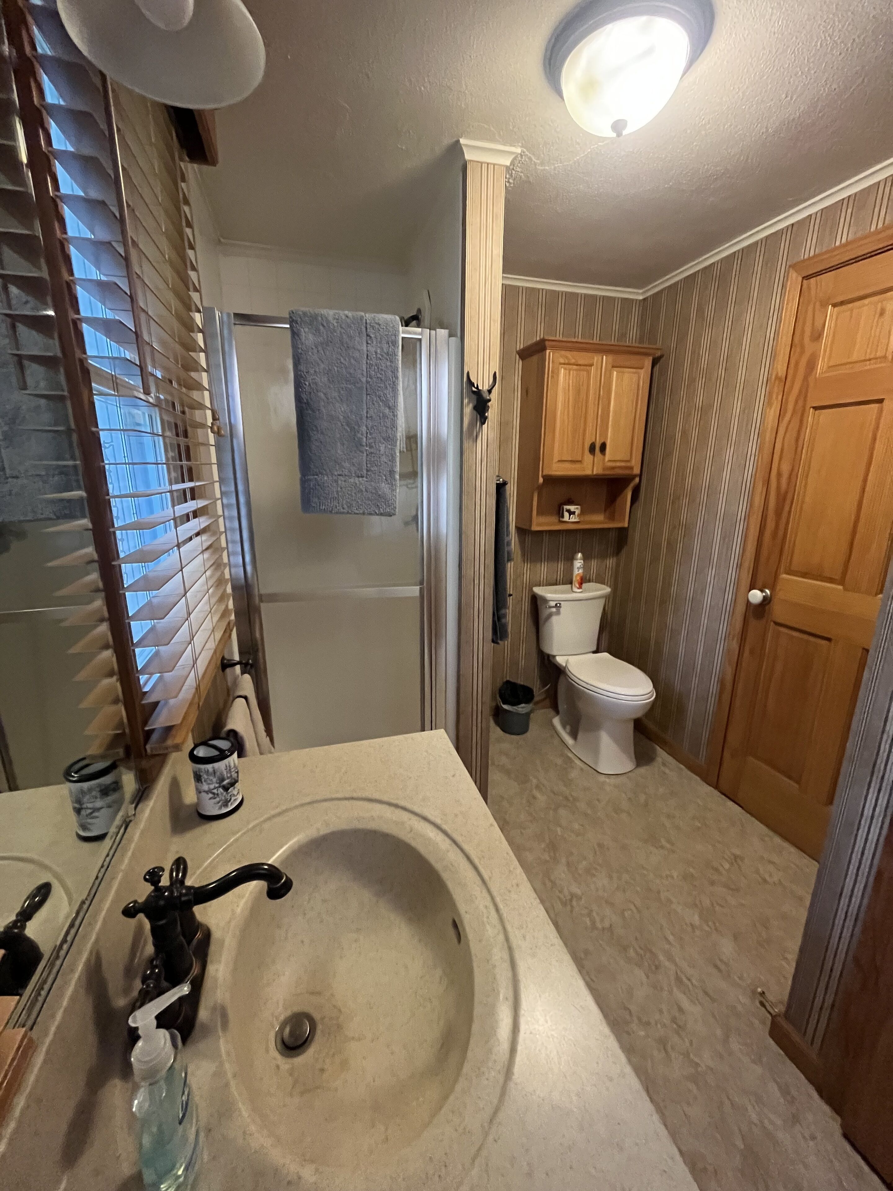 Shower, towels, soap, shampoo
