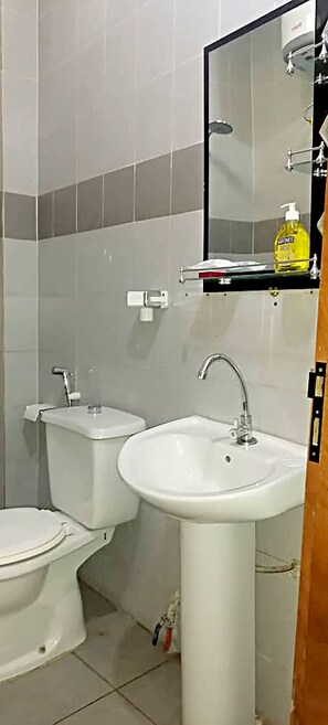 Shower, bidet, towels, soap