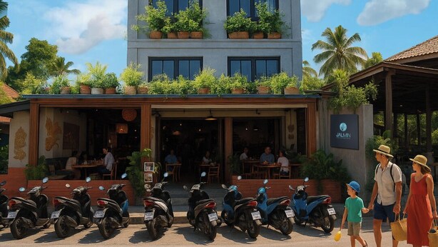 A two-story building with a sign reading "JALMIN SAMUI HOTEL". - JALMIN Samui Hotel (Koh Samui)