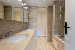 Shower, hair dryer, bidet, towels