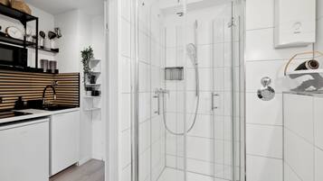 Dusche, Haartrockner, Handtücher, Seife