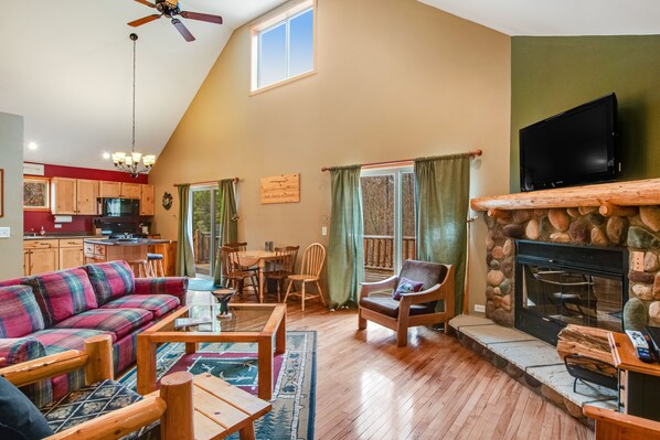 TV, fireplace, video games, DVD player