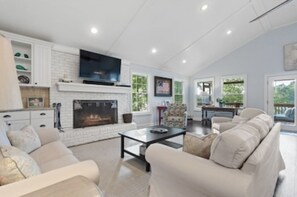Smart TV, fireplace, foosball, table tennis