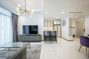 Appartement Premium, 4 chambres, vue ville | Literie de qualité supérieure, couette en duvet d'oie, surmatelas