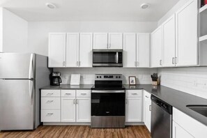 Fridge, microwave, oven, dishwasher