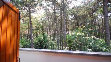 Step out onto the balcony and take in the serene views of the surrounding forest.